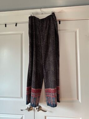 Ralph Lauren Black Patterned Wide-Leg Pants with Red Border